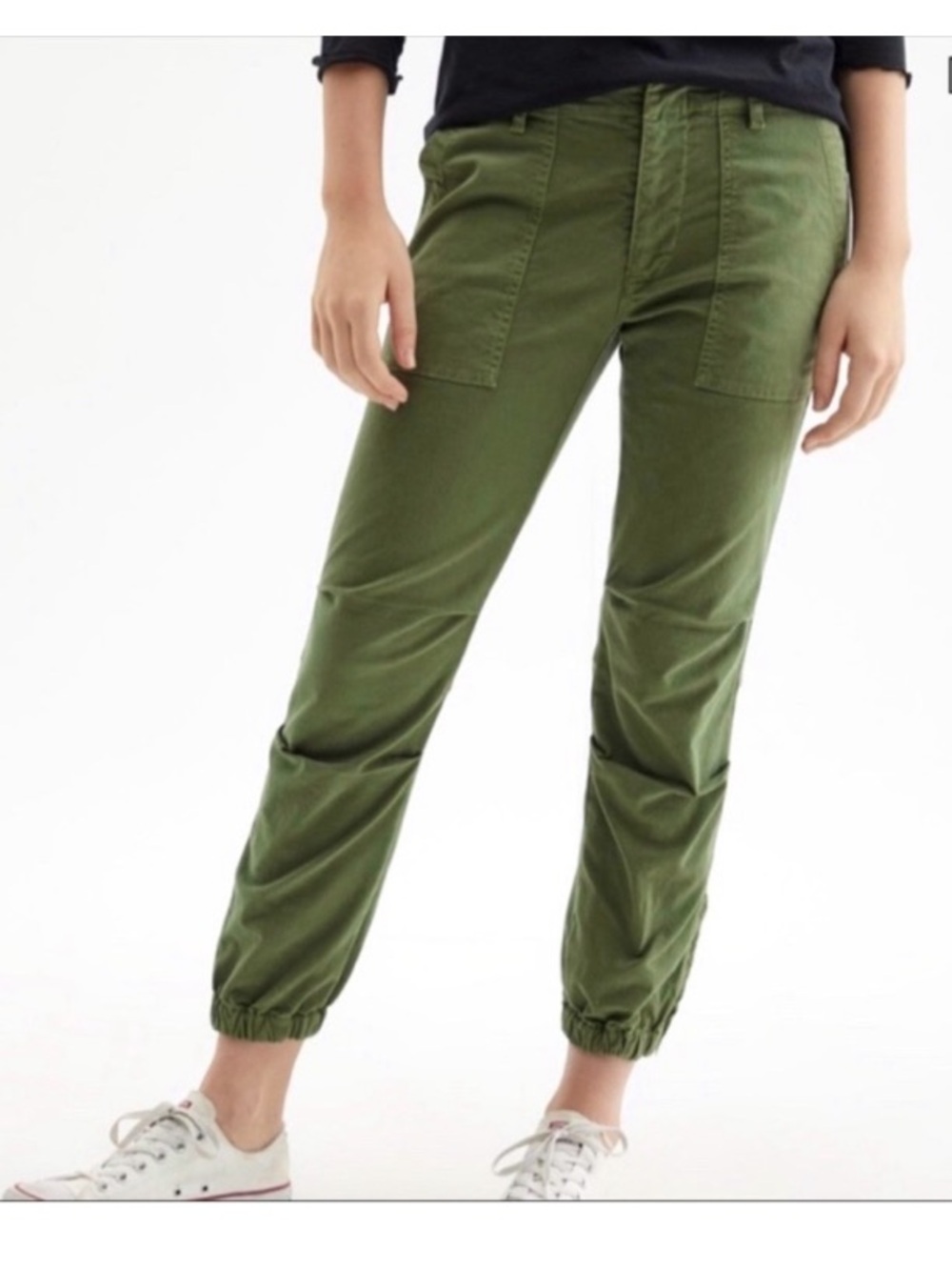 Nili Lotan French Military Green Cropped Joggers Pants 0 Streetwear Casual Fall